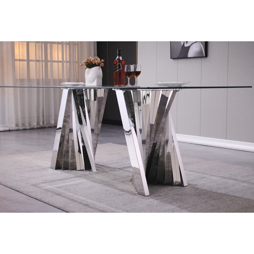 Everly Quinn Charleily Glass Dining Table Wayfair